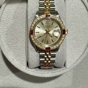 Rolex Oyster Perpetual DateJust Ladies 18Kt/SS, 18Kt gold diamond/ruby bezel